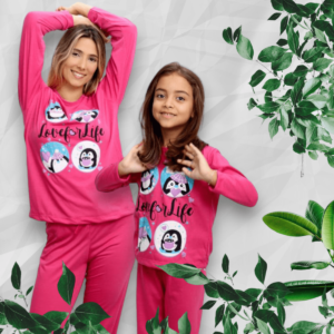 KIT 2 CONJUNTO PIJAMA FEMININO MAE E FILHA LONGO MAVY