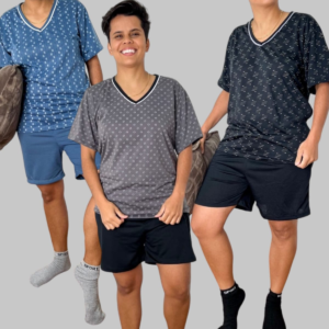 KIT 3 CONJUNTO DE  PIJAMAS MASCULINO CURTO EM CORES VARIADAS